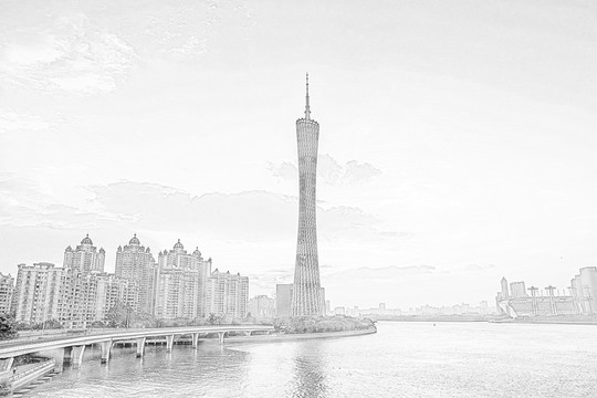廣州地標線描