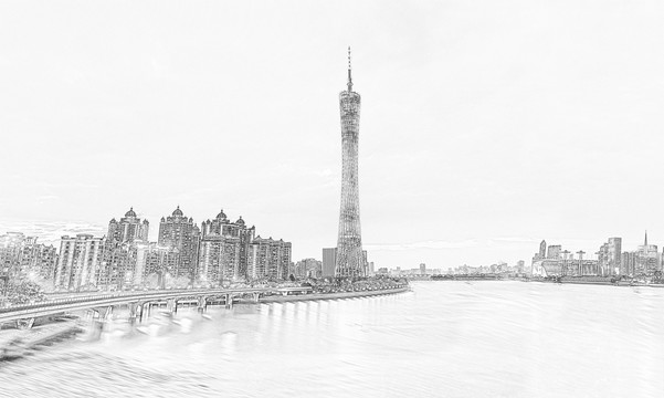 廣州地標線描