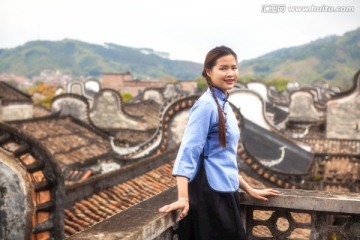 清纯民国学生装少女古村人像