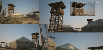 盜墓營地帳篷哨塔仙人掌3D模型