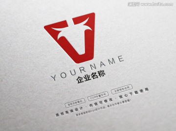 V字母牛头 logo设计