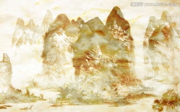 大氣意境山水風景大理石紋背景墻