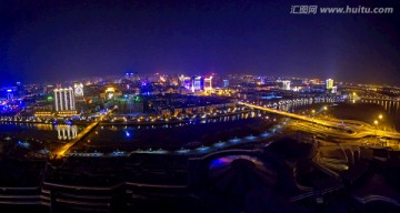 金华五百滩江南市区夜景大幅航拍