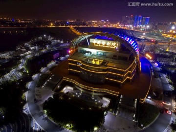 金华婺剧院 夜景航拍