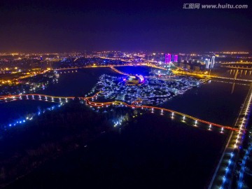 金华彩虹桥婺剧院 夜景航拍