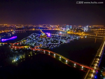 金华彩虹桥婺剧院 夜景航拍