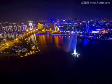 金华通济桥鲤鱼喷泉 夜景航拍