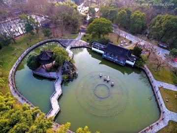 兰溪中洲公园 水池喷泉 航拍