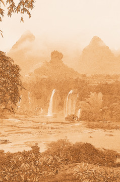 山水素描畫