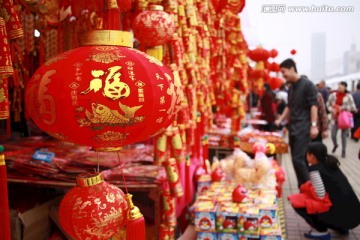 春节花市灯笼特写