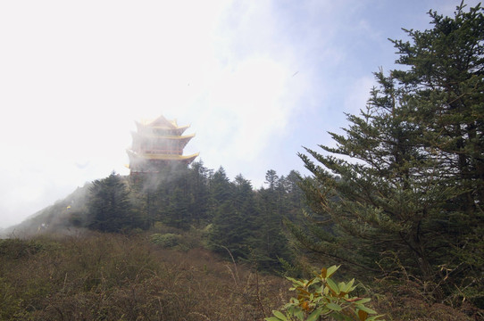 云霧繚繞的峨眉山萬佛閣