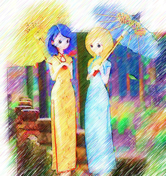 唯美裝飾畫 彩鉛筆畫 人