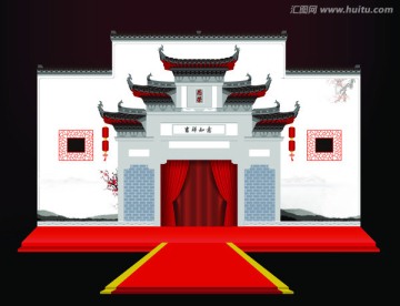 徽派建筑矢量圖