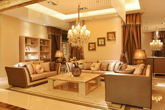 客厅整木设计 欧式真皮沙发