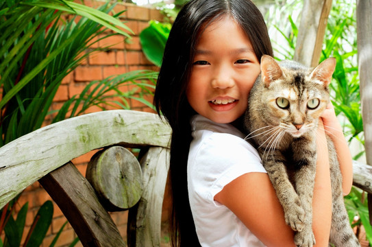 女孩抱着猫