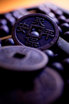 中国硬币的静物画