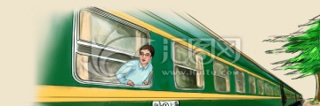绿皮火车插画