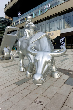 雕塑 骑牛牧童