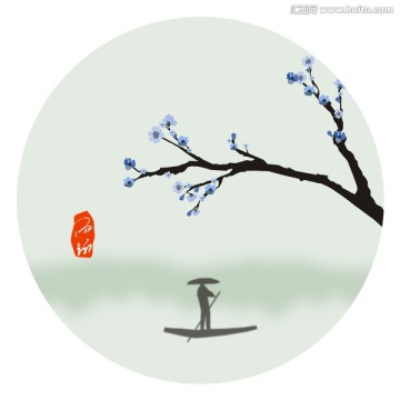 手繪 中國風 河岸花開