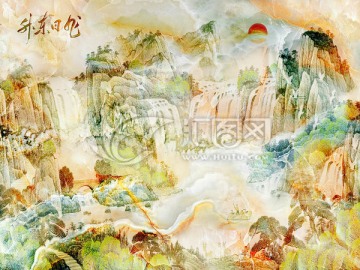 旭日東升大理石紋背景墻