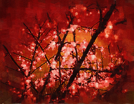 油畫 桃花