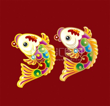 年畫魚 卡通魚 新年素材