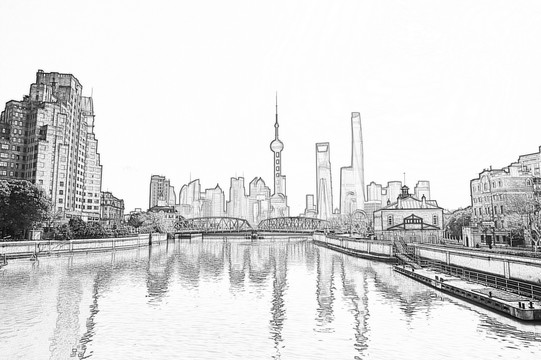 上海陸家嘴全景 描繪未分層