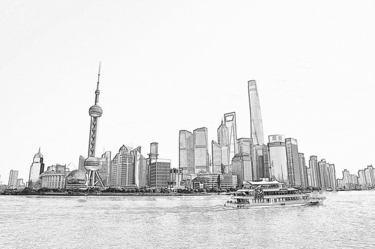上海陸家嘴全景 描繪未分層