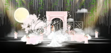 粉色歐式婚禮舞臺(tái)效果圖