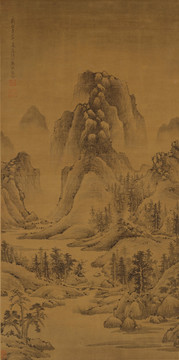 李士行画山水轴