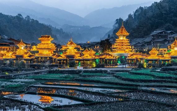 黎平肇兴侗寨夜景