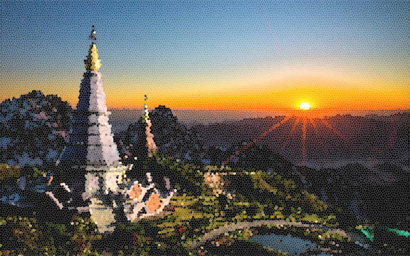 晶格風景抽象畫，日出裝飾畫