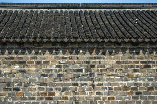 古建筑屋瓦屋顶房檐青砖墙