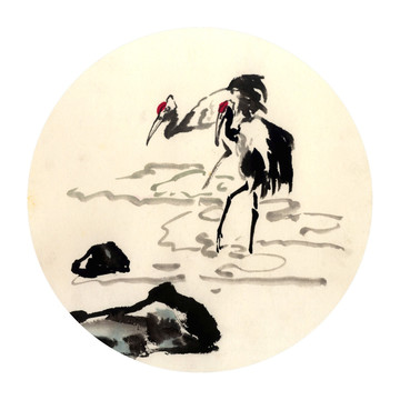 仙鶴國畫 水墨畫