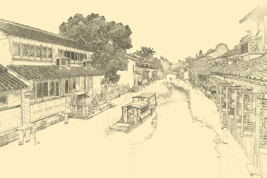 江南水鄉(xiāng)線描 合層