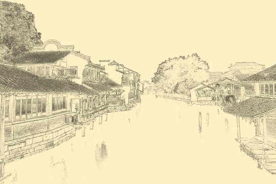 江南古鎮(zhèn)線描 合層
