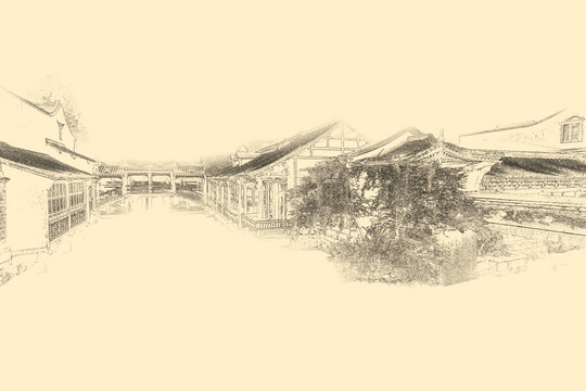 江南古鎮(zhèn)線描 合層