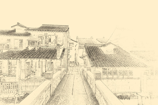 江南古鎮(zhèn)線描 合層