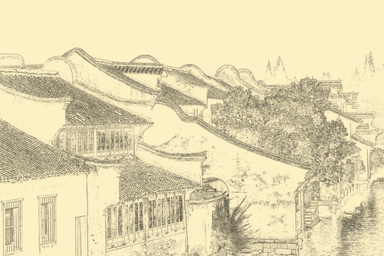 江南古鎮(zhèn)線描 合層