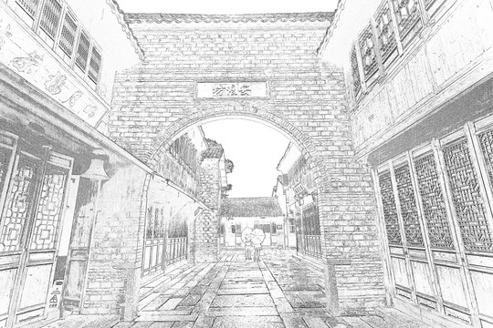 江南古鎮(zhèn)線描 合層
