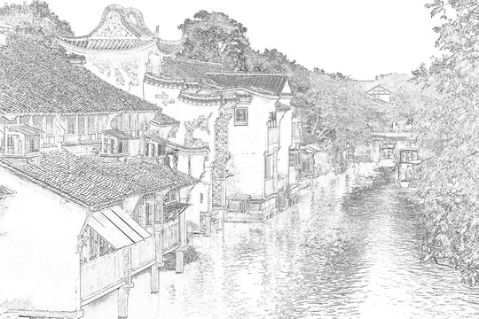 江南古鎮(zhèn)線描 合層