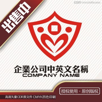 钱币盾人心logo标志