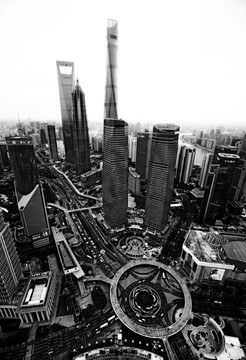 黑白上海陆家嘴城市风貌