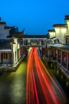 江南水乡古镇南京秦淮河水巷夜景