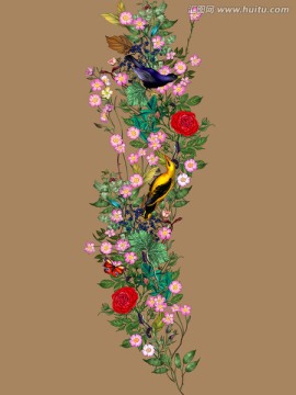 高清 装饰图案背景动物花卉组合