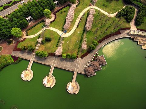 金华施光南音乐广场水岸建筑航拍