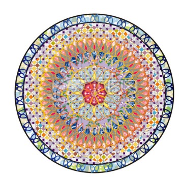 教堂玻璃圖案 圓毯 塊毯 刺繡