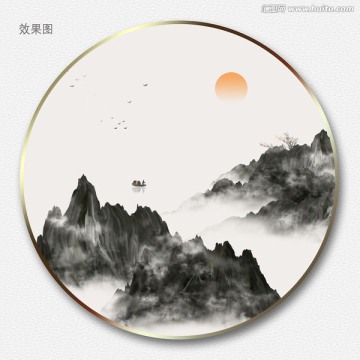 新中式水墨山水裝飾畫(huà)