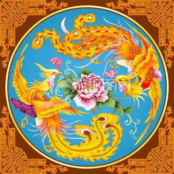 雙鳳牡丹
