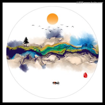 水墨山水裝飾畫水墨畫